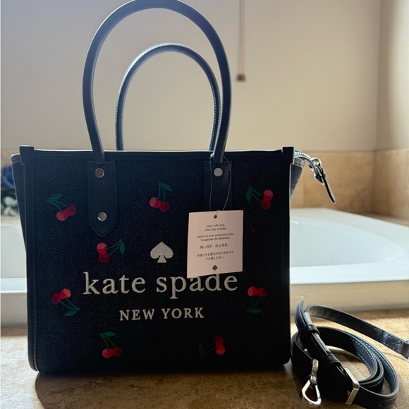 Kate Spade Black Tote with Cherry Embroidery - Picture 1 of 4